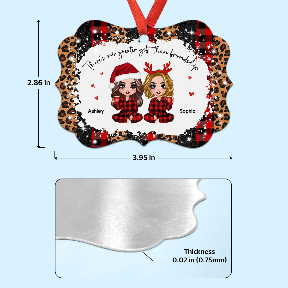 Checkered Leopard Pattern Pajamas Doll Besties Personalized Christmas Ornament