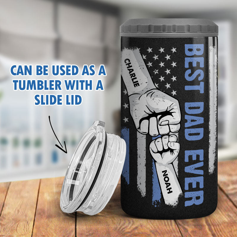 Nation Flag Best Dad Ever Fist Bump Personalized 4 In 1 Can Cooler, Coolest Father's Day Gift For Dad, For Grandpa, For Husband