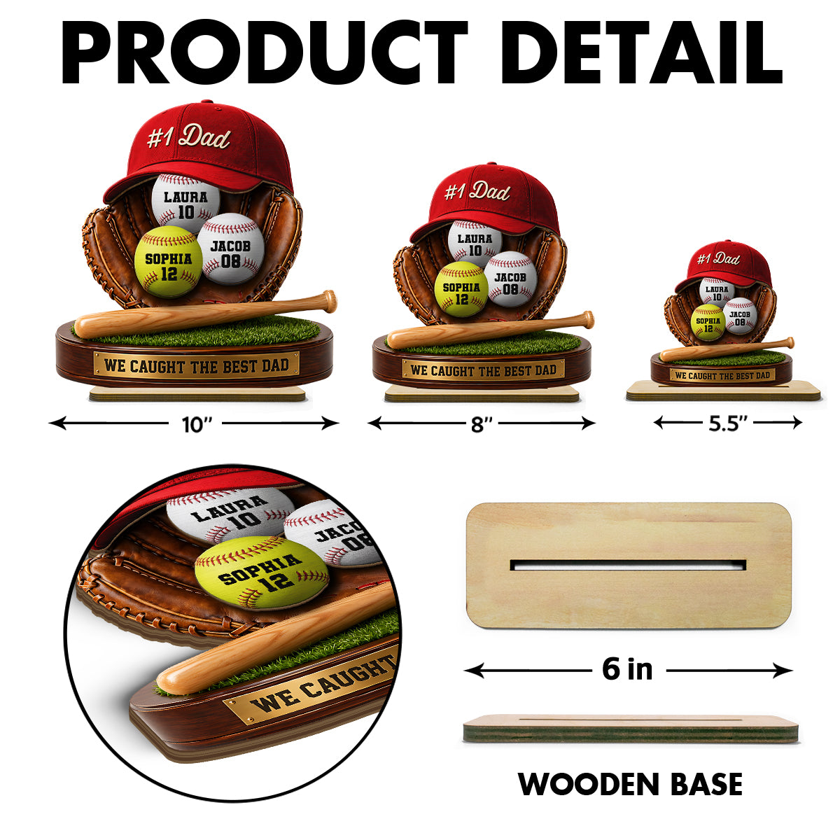 No 1 Baseball Dad - Personalized 2-Layered Wooden Plaque - Father's Day Gift for Dad, Husband