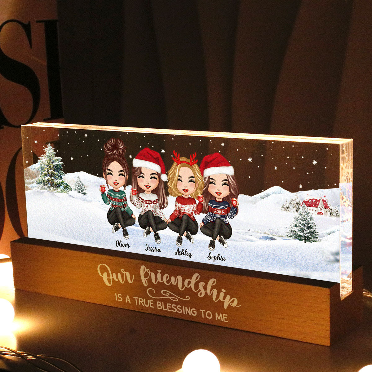 Our Friendship Is A True Blessing To Me Besties Personalized Acrylic Block LED Night Light