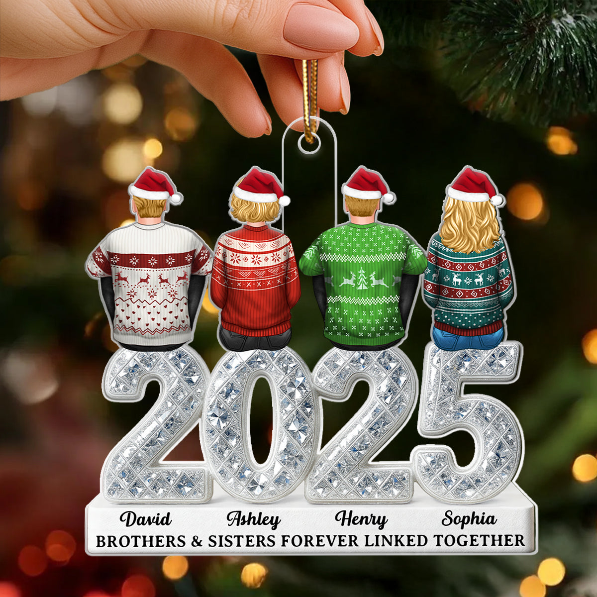 3D Shining Effect Siblings Brothers & Sisters 2025 - Personalized Acrylic Ornament - Unique Christmas Gift For Brother, Sister, Sibling