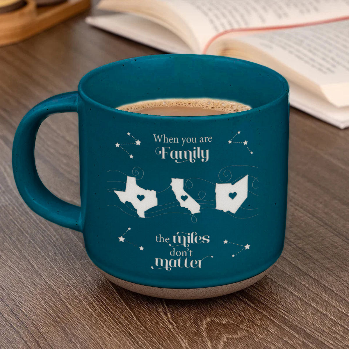Long Distance Family Friends Siblings Sisters Besties Personalized Engraved Pottery Mug, Togetherness Christmas Gift