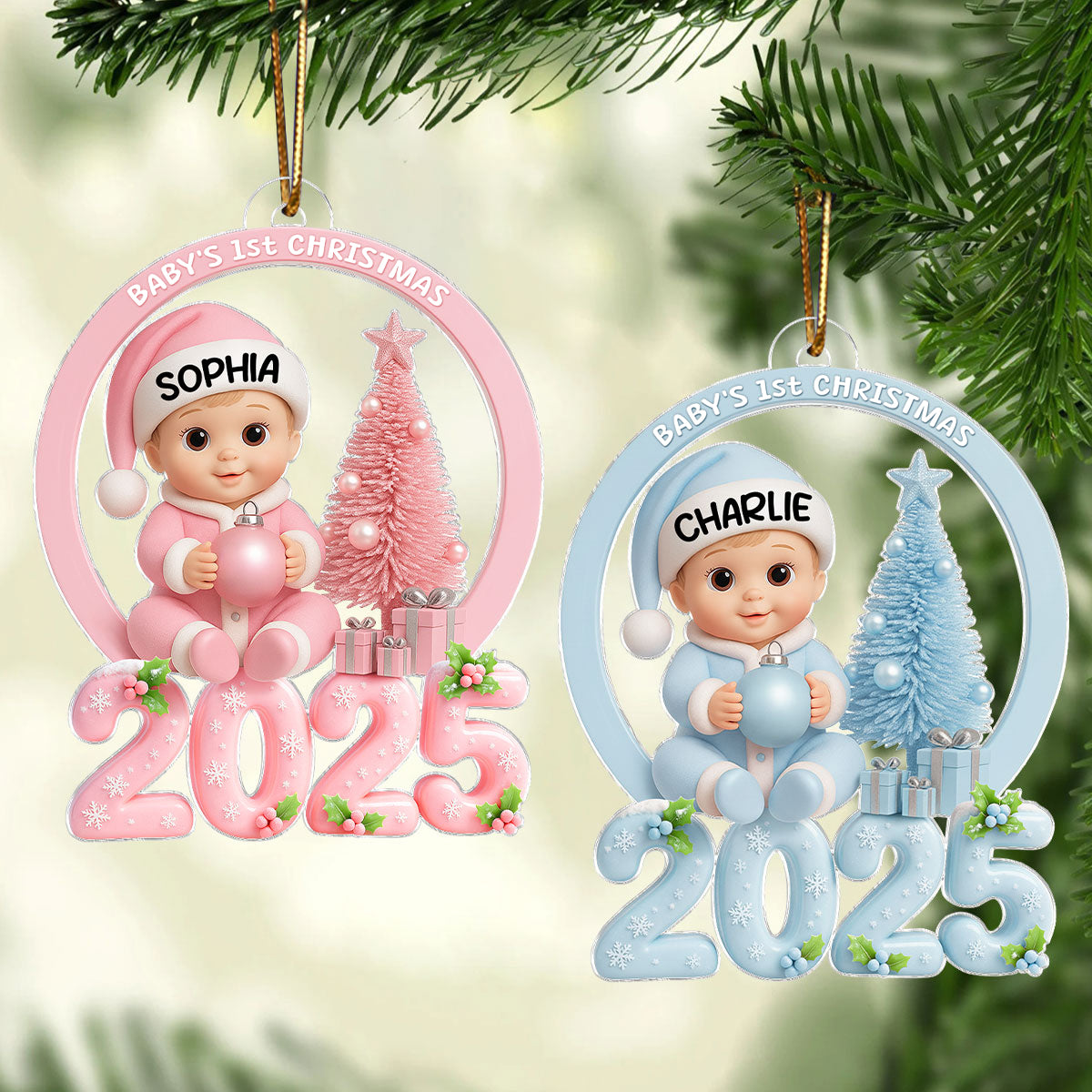 Baby's 1st Christmas Beside Christmas Tree - Personalized Acrylic Ornament - Unique Christmas Gift For New Born, Baby