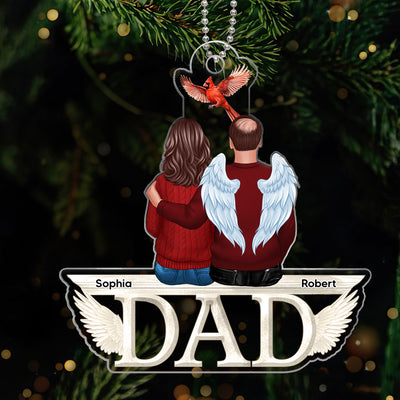 Dad Mom Cardinal Memorial Sitting On Text Personalized Custom Shape Acrylic Ornament