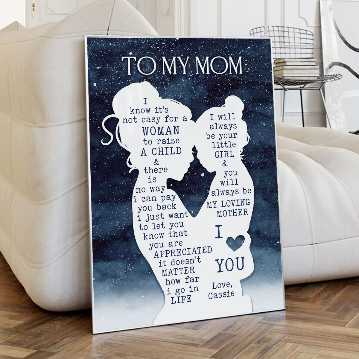 Mom & Daughter Silhouette Starry Night Personalized Poster, Heartfelt Gift Birthday Gift For Mom
