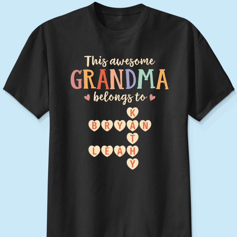 This Grandma Belongs To Grandkids Heart Crossword Puzzle Personalized Shirt