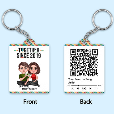 Doll Couple Favorite Song QR Code Colorful Pattern Personalized Acrylic Keychain