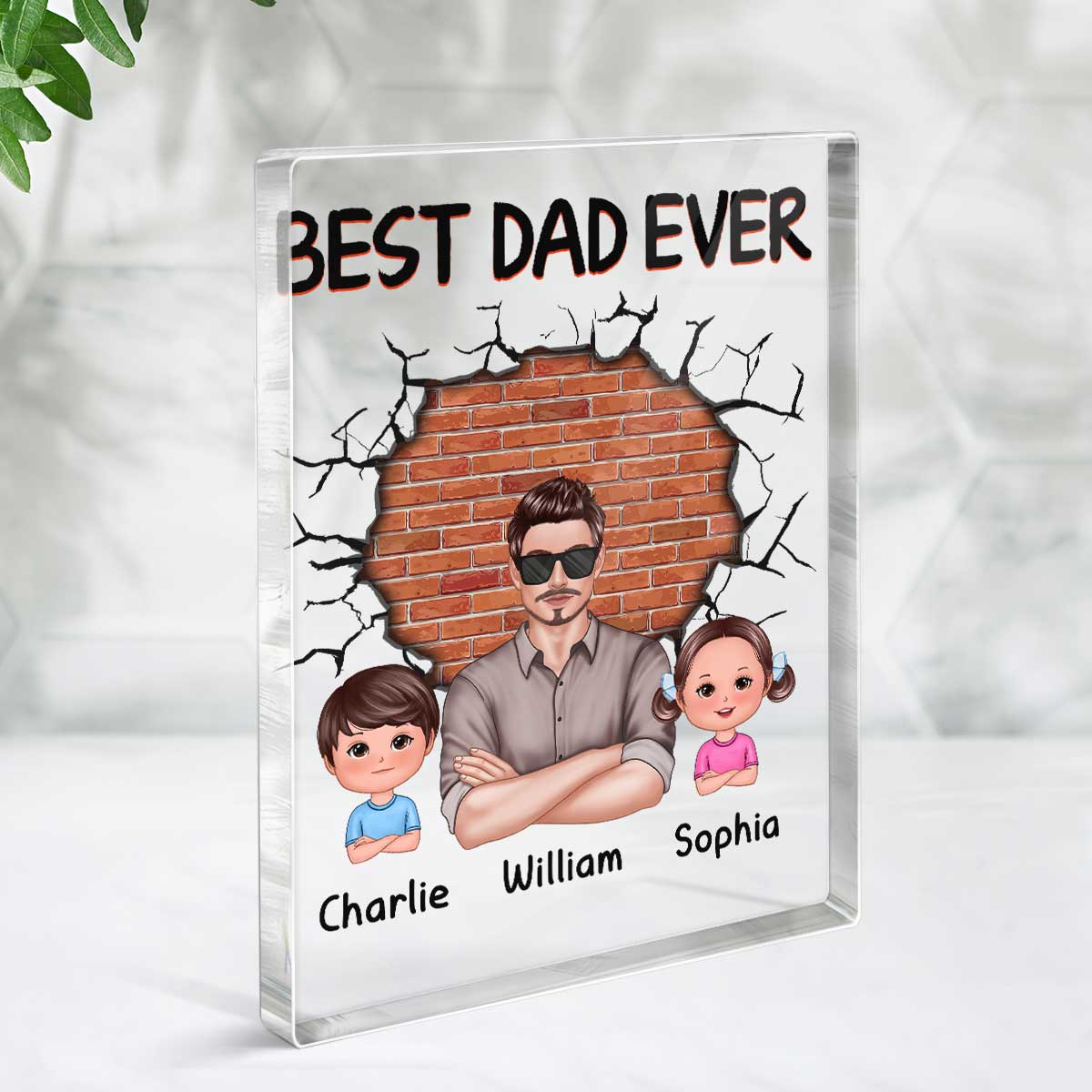 Best Dad Real Man And Kids Brick Personalized Rectangle Acrylic Block Plaque