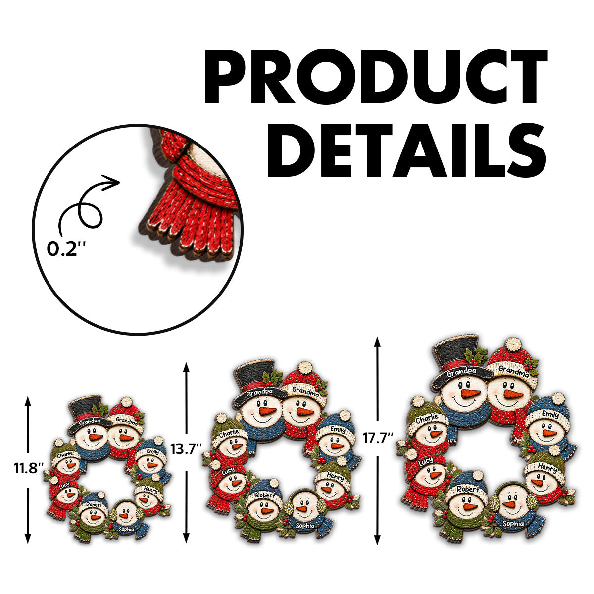 Grandpa Grandma Snowman Wreath - Personalized Wood Sign - Christmas Decoration For Porch, Window, Door