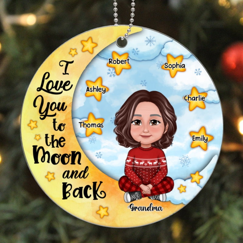 Cute Grandma Crossed Legs Sitting On Moon Stars Personalized Acrylic Ornament