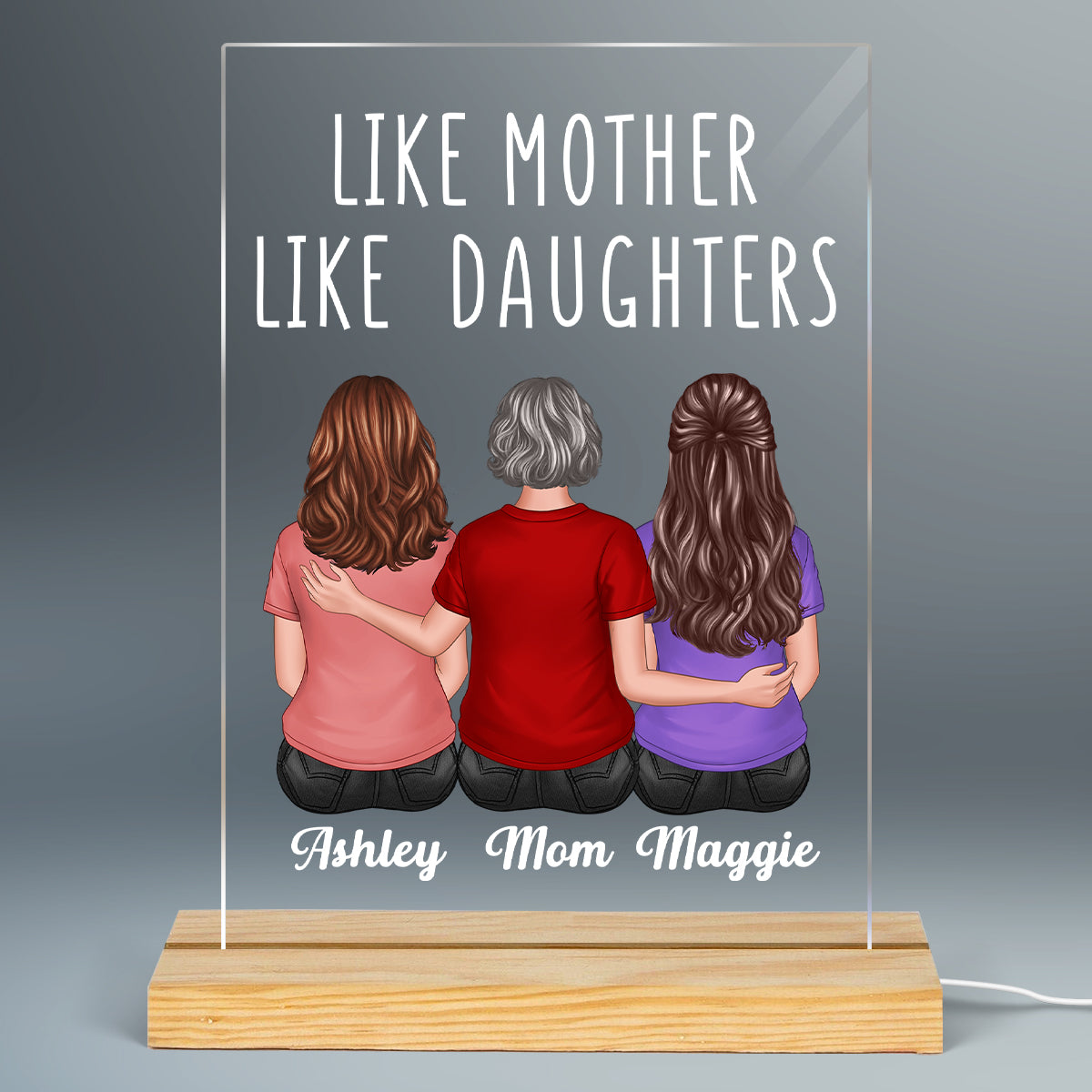 Back View Women Sitting Like Mother Like Daughter Personalized Rectangle Acrylic Plaque LED Lamp Night Light