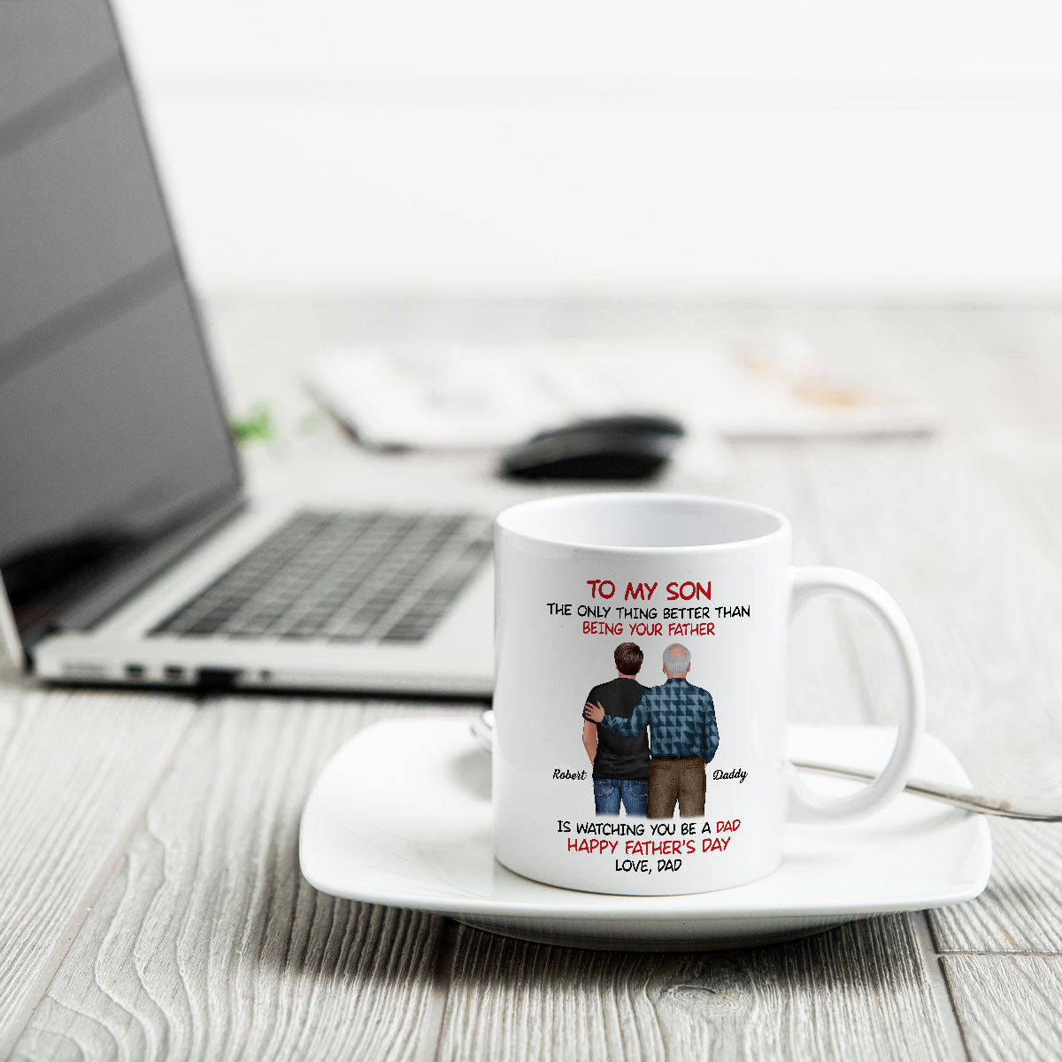 To My Son From Dad Happy Father‘s Day Back View Personalized Mug