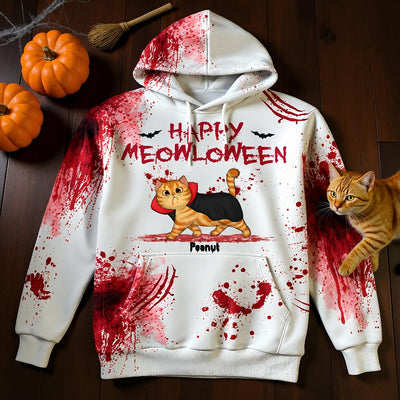 Happy Meowloween Spooky Walking Cat Personalized Hoodie, Halloween Costume For Cat Lover