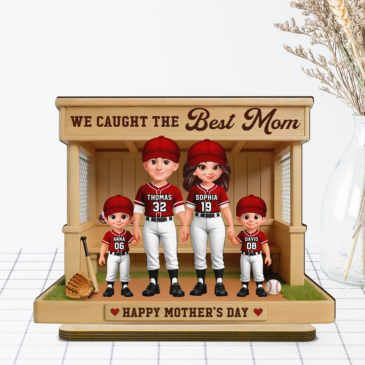 Baseball Softball Dugout We Caught The Best Mom - Personalized 2-Layered Wooden Plaque - Mother's Day Gift For Baseball Mom, Wife