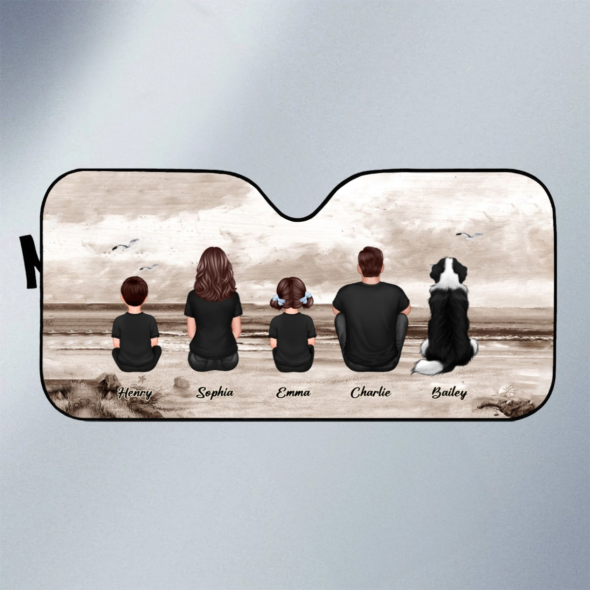 Family Sitting Retro Vintage Beach Landscape Personalized Car Sun Shade