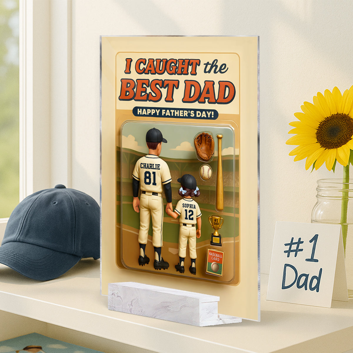 We Caught the Best Dad Baseball Custom Figure Personalized Acrylic Plaque, Father's Day Gift for Dad, Gift for Husband