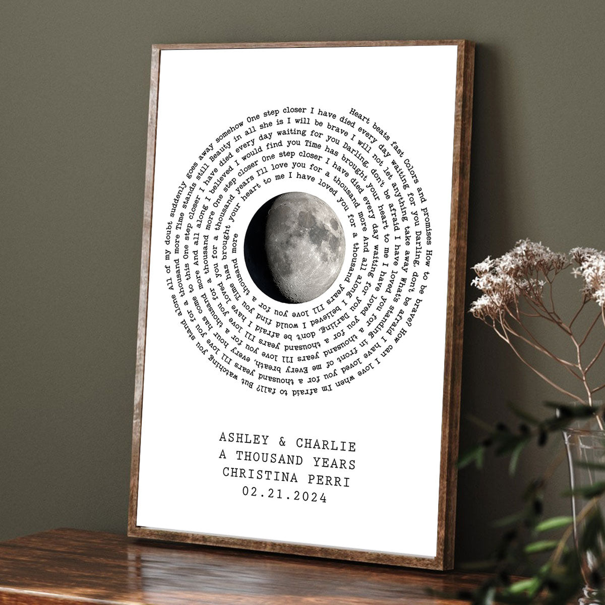 Couple Custom Moon Phase Anniversary Date Favorite Song Lyrics Vinyl Record Personalized Poster, Anniversary Gift, Wedding Gift For Couple