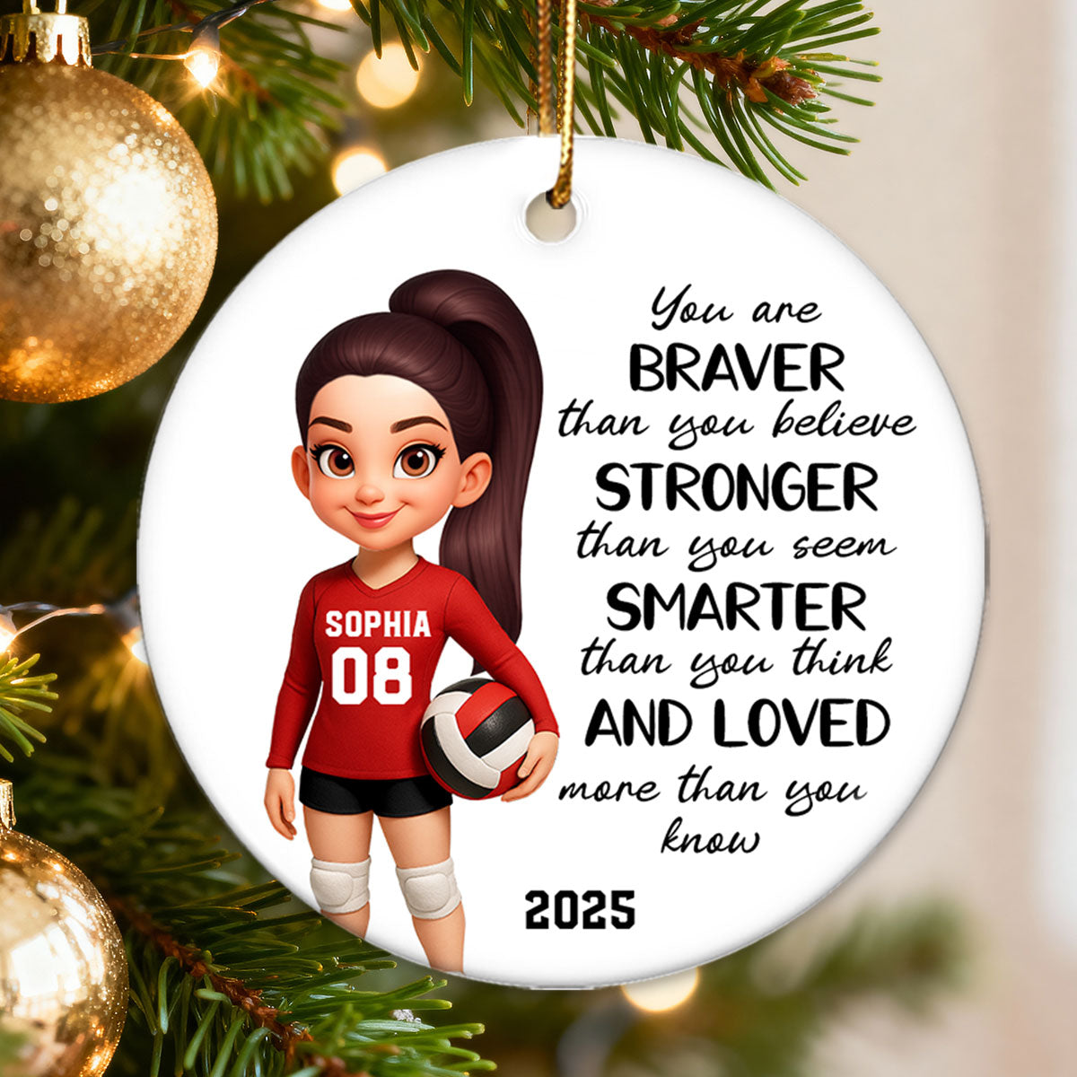Christmas Volleyball Player Emotional Support You Are Braver Than You Think - Personalized Ceramic Ornament