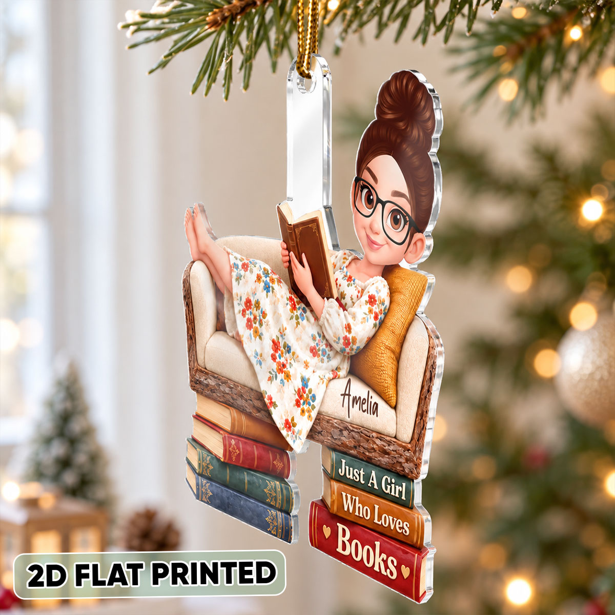 Just a Girl Who Loves Books - Personalized Acrylic Ornament - Christmas Gift for Book Lover,Wife,Mom,Friend