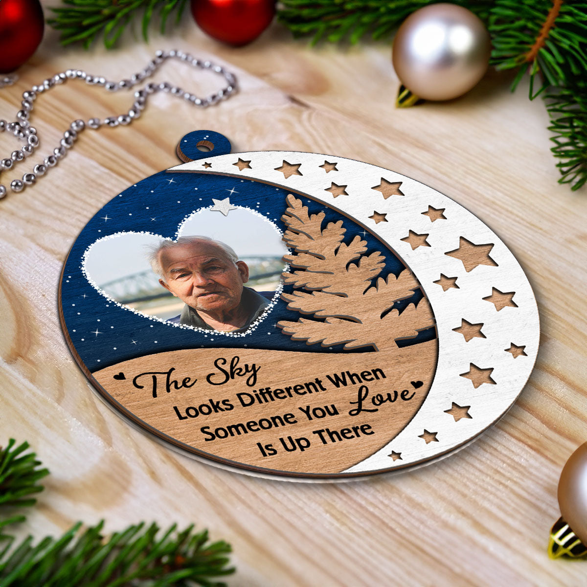 The Sky Looks Different Someone You Love Up There Memorial Christmas Personalized 2-Layer Wooden Ornament