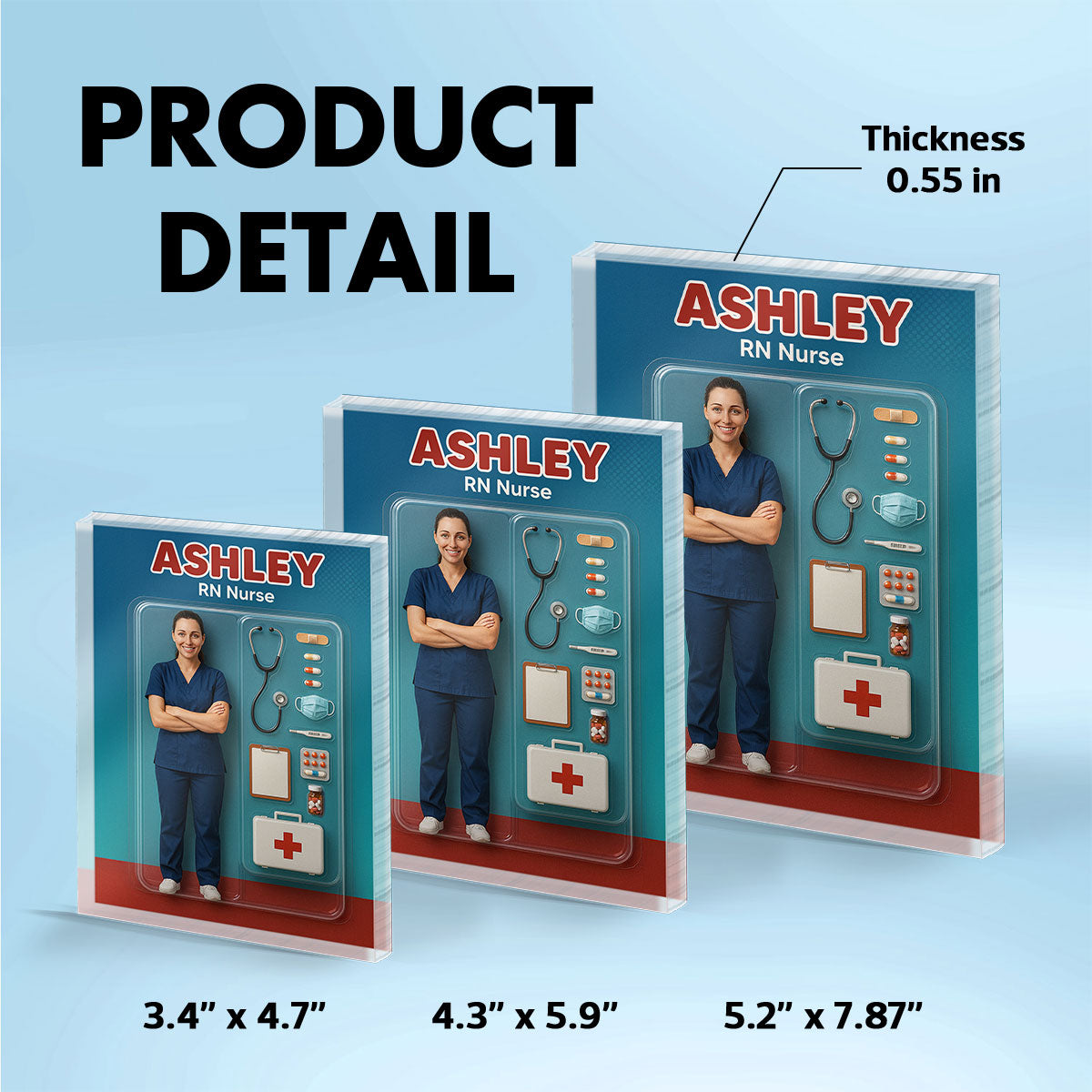 3D Effect Nurse Custom Figure Personalized Flat Rectangle Acrylic Block