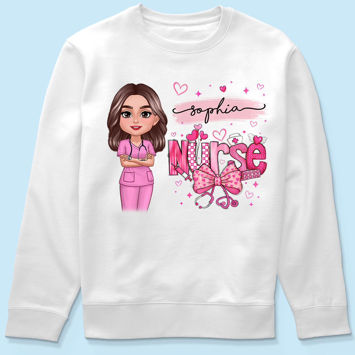 Nurse Pink Coquette Bow Personalized Shirt, Birthday  Gift For Nurse Wife Girlfriend Bestie