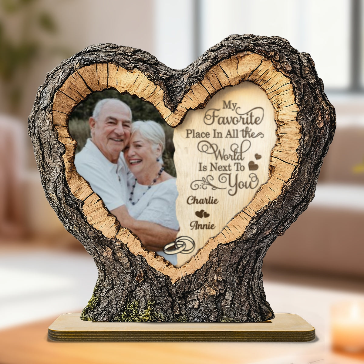 Favorite Place Next To You Couple Custom Photo 2D Flat - Personalized 2-Layered Wooden Plaque - Anniversary Gift, Valentine's Gift For Him, For Her