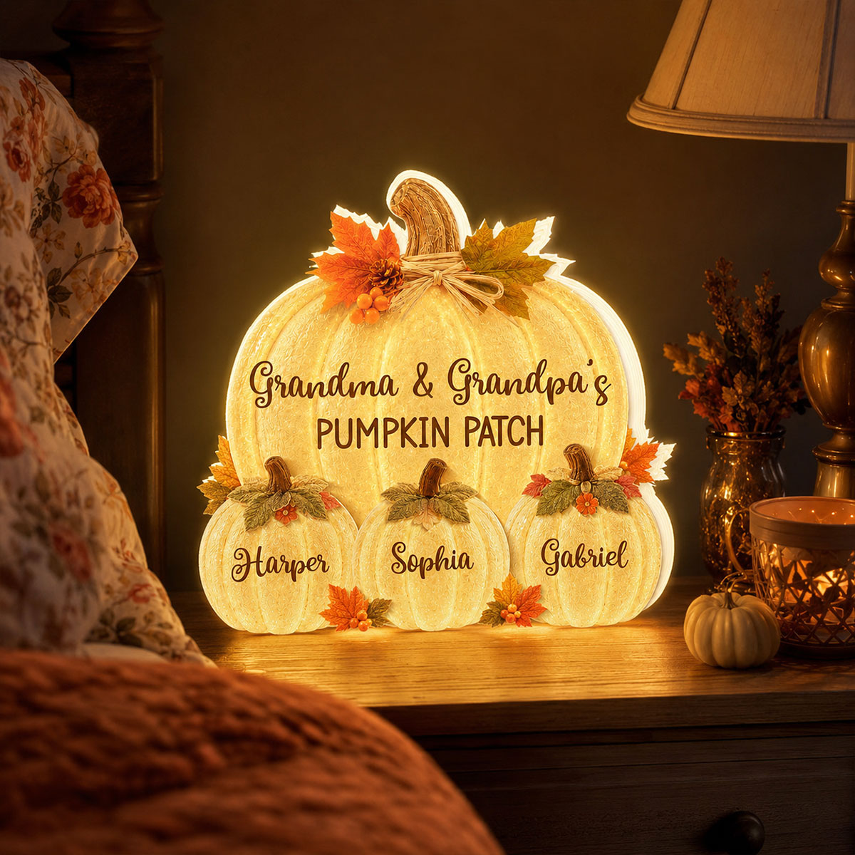 Grandma & Grandpa's Pumpkin Patch Glowing 2D Flat Printed - Personalized Light Box - Fall Season Decor For Grandparents