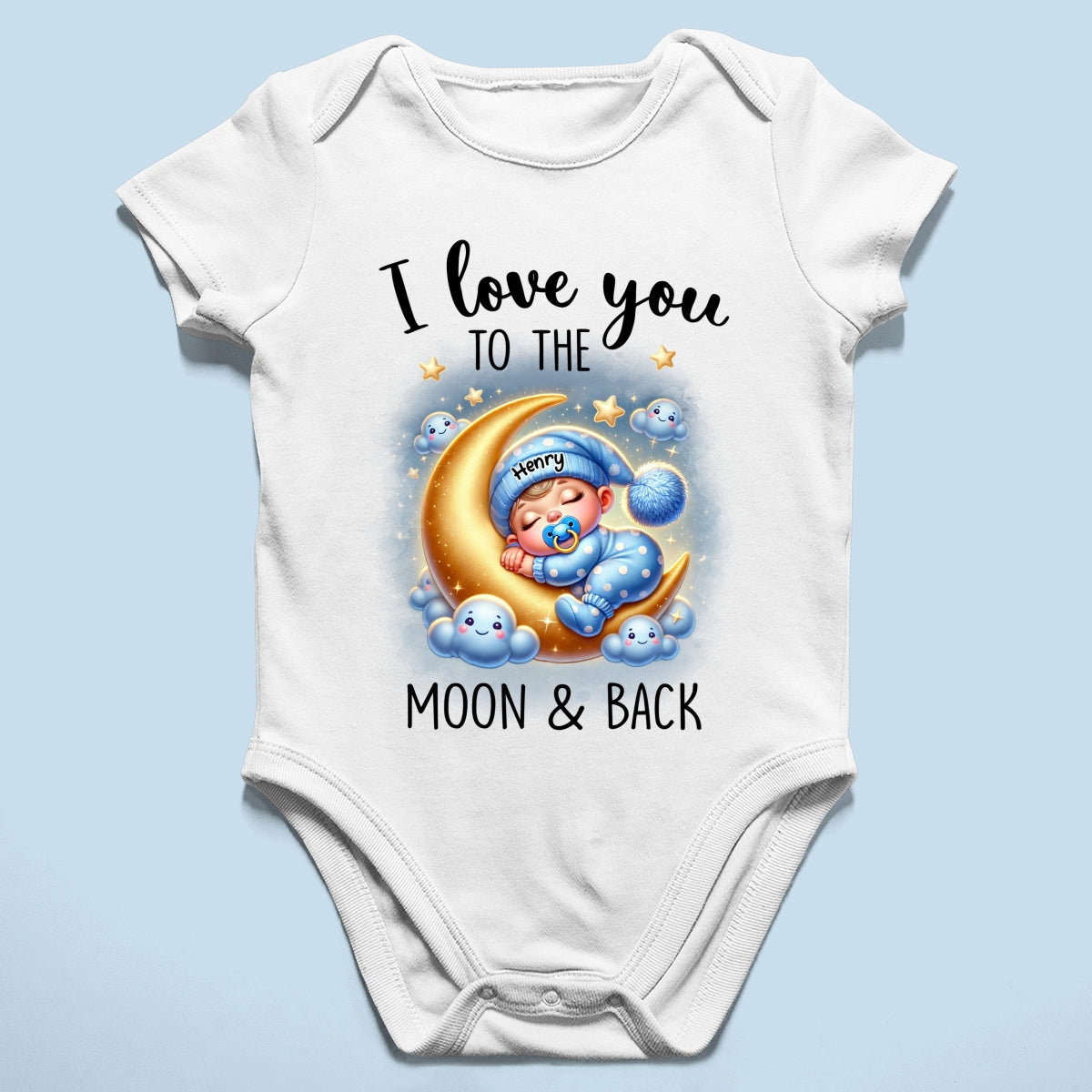 Love You To The Moon & Back Cute Baby On Moon Personalized Baby Onesie