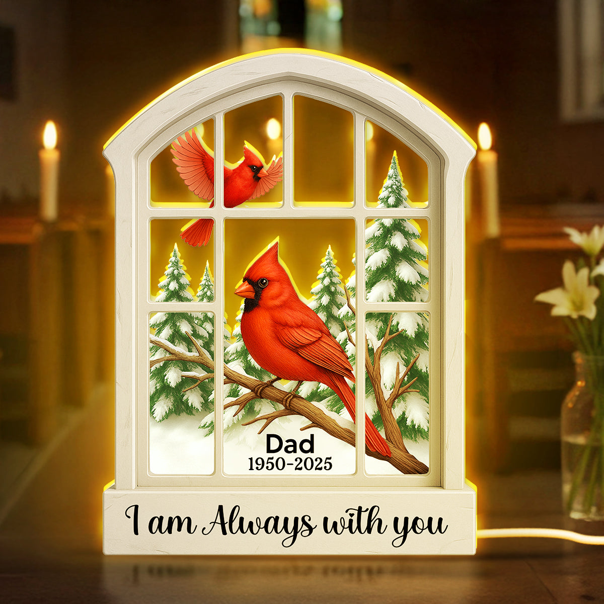 Cardinal Window Winter Scene - Personalized Light Box - Meaningful Memorial Keepsake