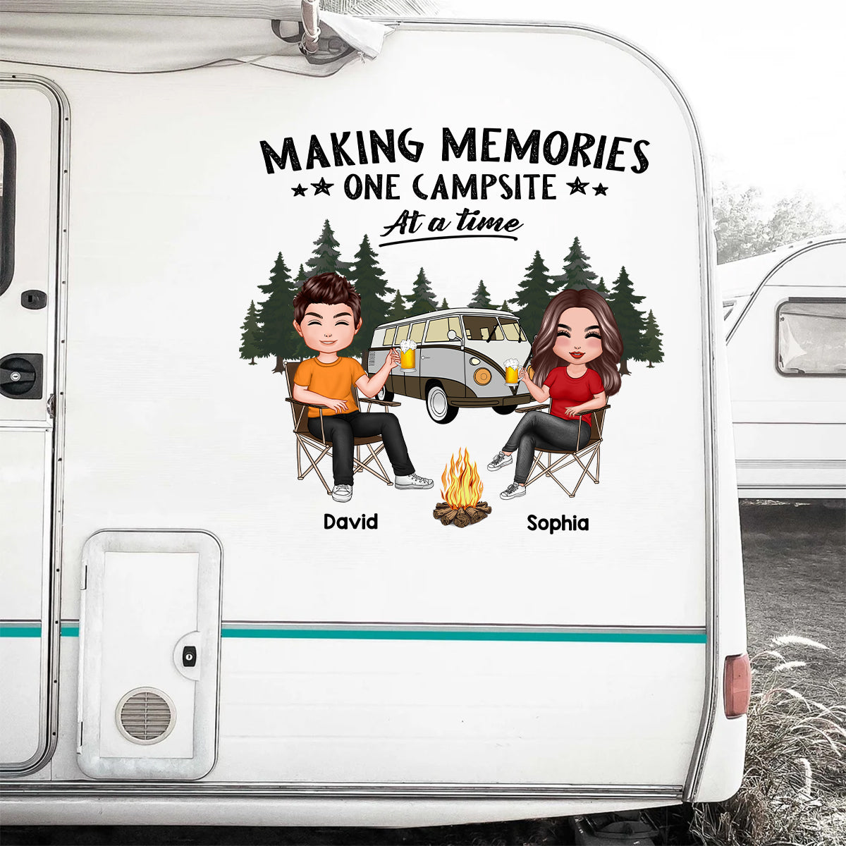 Camping Partners For Life Doll Couple Sitting Personalized RV Decal