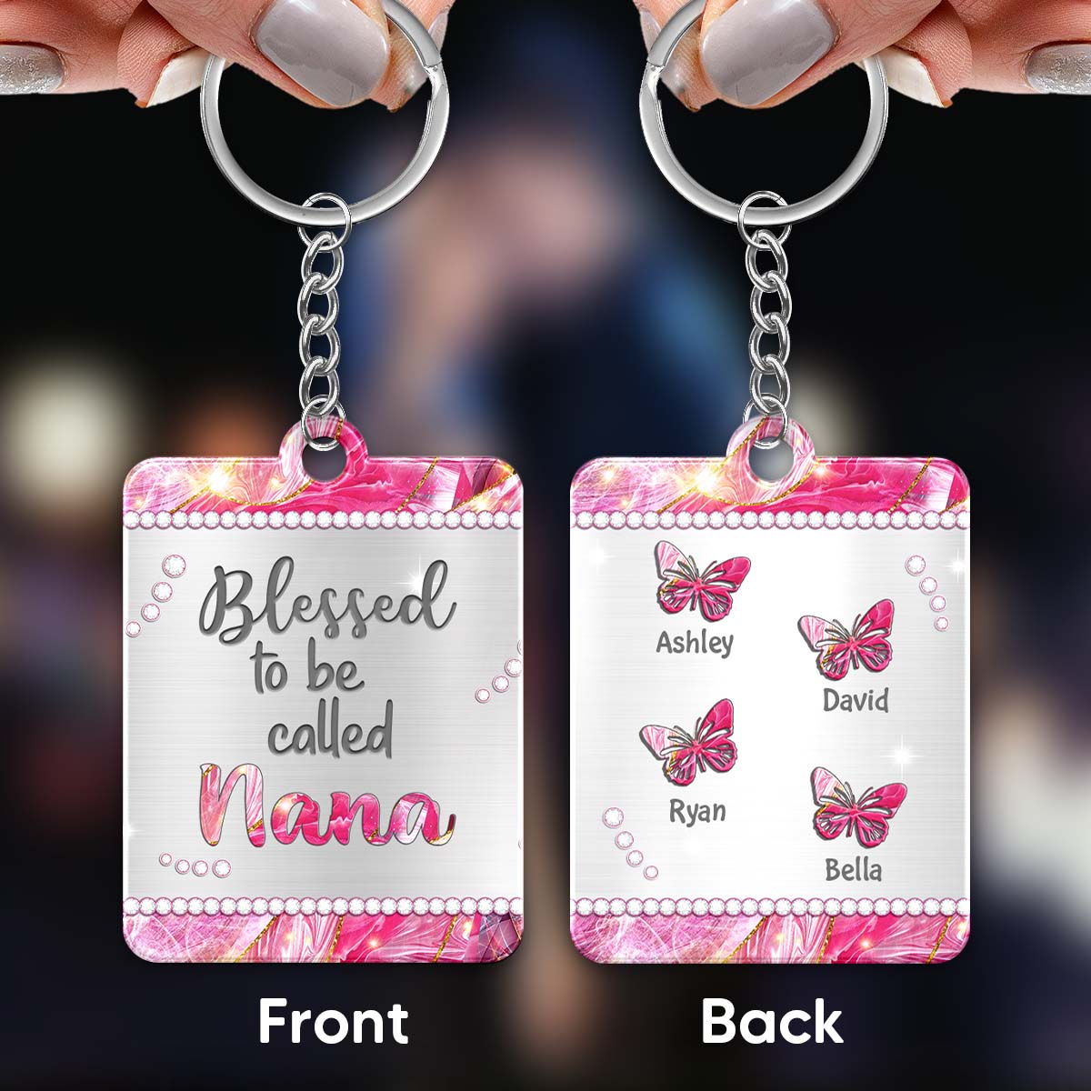 Grandma Mom Butterflies Metal Pattern Personalized Acrylic Keychain