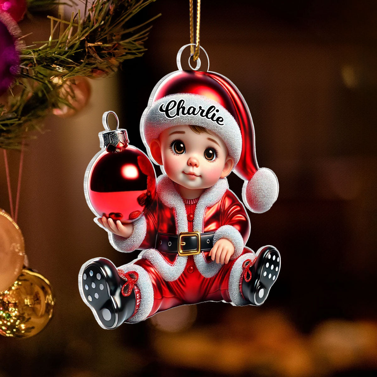 Baby In Santa Costume Personalized 2D Flat Acrylic Ornament, Christmas Gift for New Mom, New Dad, Baby Keepsake