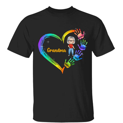 Watercolor Doll Grandma Heart Hand Print Mother‘s Day Gift Personalized Shirt