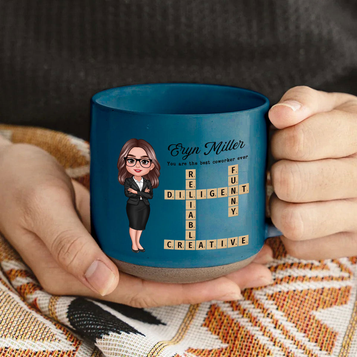 Coworker Crossword Art Personalized Pottery Mug, Thank You Gift for Coworker, Best Friend