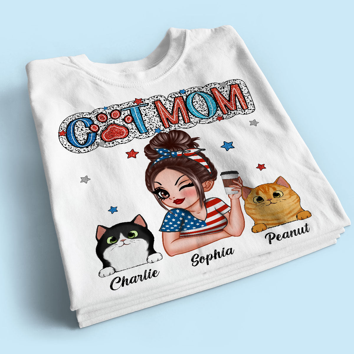 4th Of July Cat Mom Personalized Shirt, Gift For Cat Lover