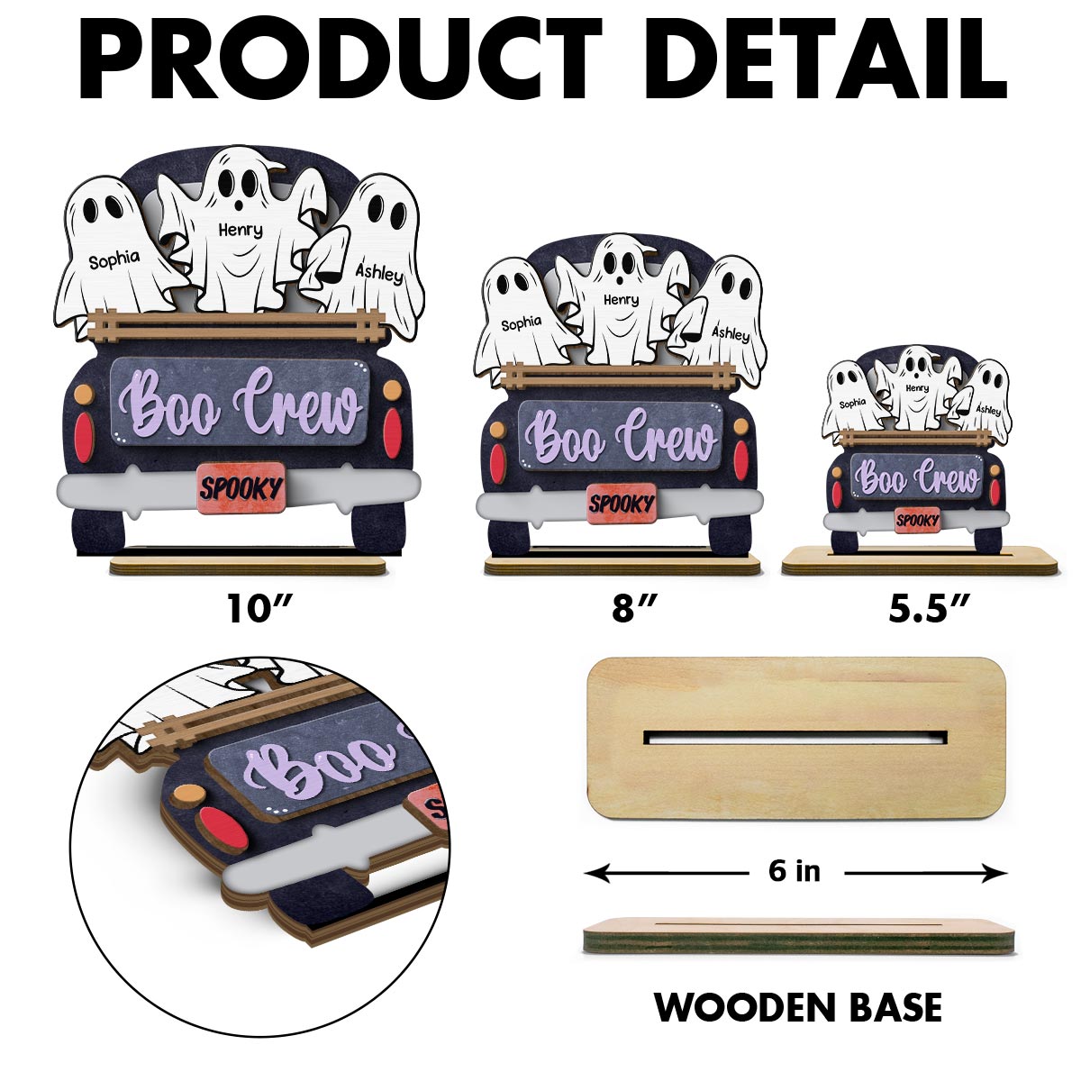 Boo Crew Farmhouse Truck The Ghost Family Halloween Tabletop Tier Tray Decor Personalized 2-Layer Standing Wooden Plaque