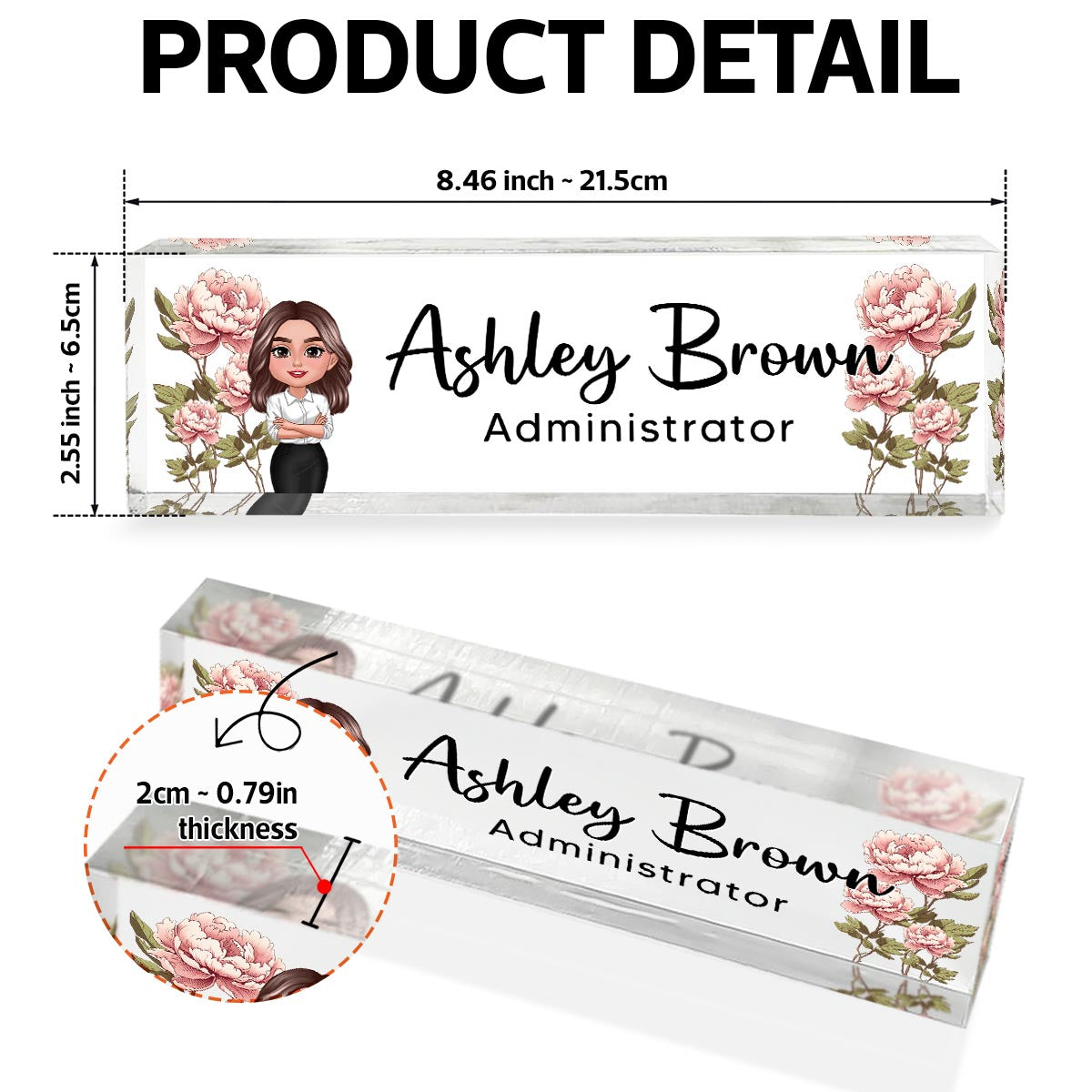 Birth Month Flowers Woman - Personalized Acrylic Desk Name Plate - Gift For Colleagues, Coworkers, Boss