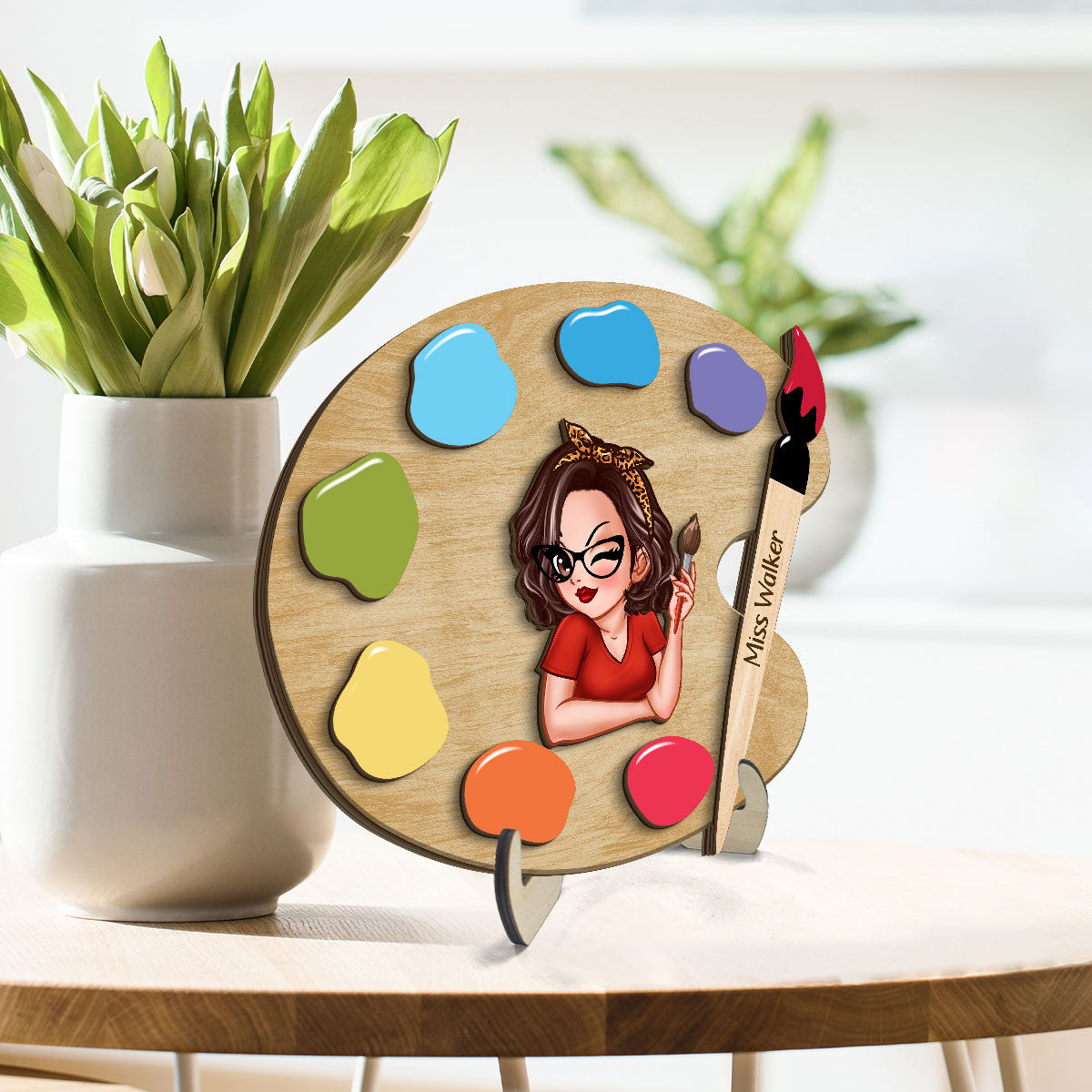 Art Teacher Palette Personalize 2-Layer Wooden Plaque, Back To School Gift