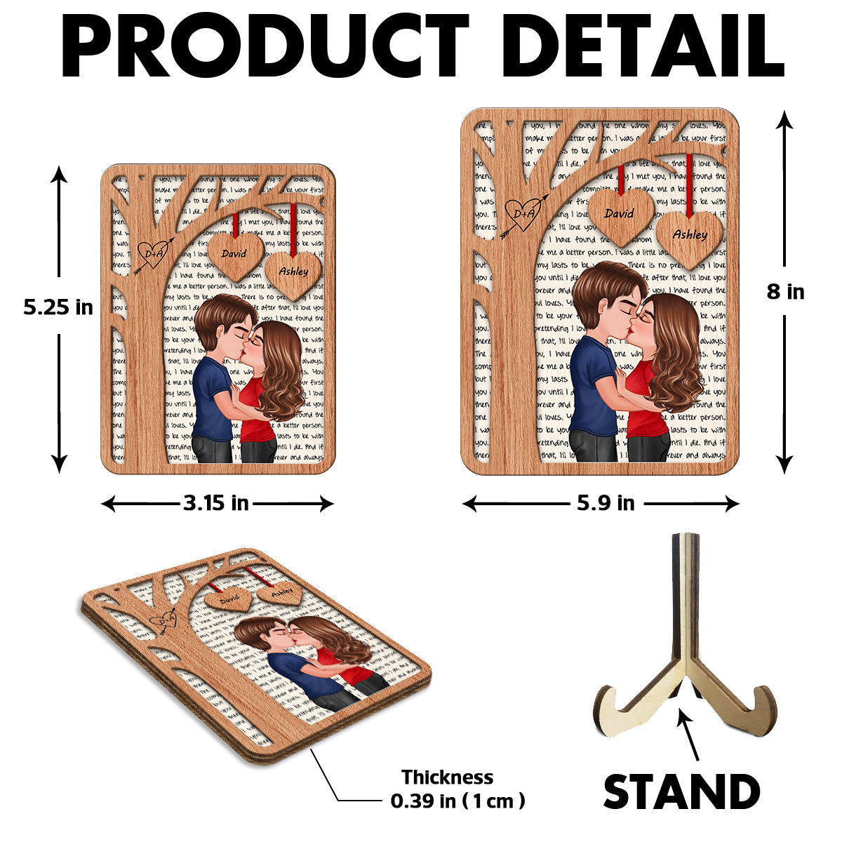 Couple Kissing Under Tree Love  Gift For Him For Her Personalized 2-Layer Wooden Plaque