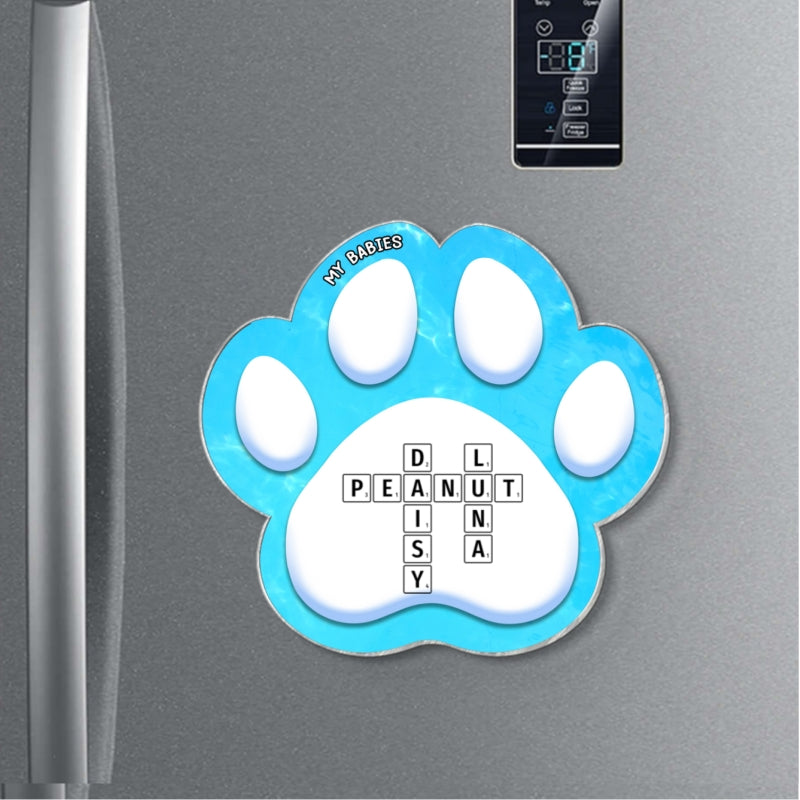 Dog Cat Pet Names Crossword Puzzle Art Personalized Paw Shaped Acrylic Fridge Magnet