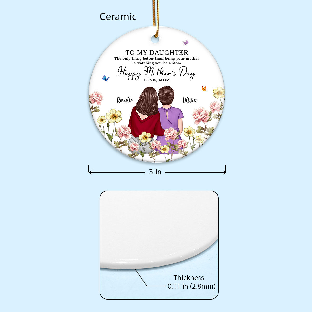 To My Daughter From Mom In Birth Month Flower Garden Personalized Circle Ceramic Ornament, Mother's Day gift