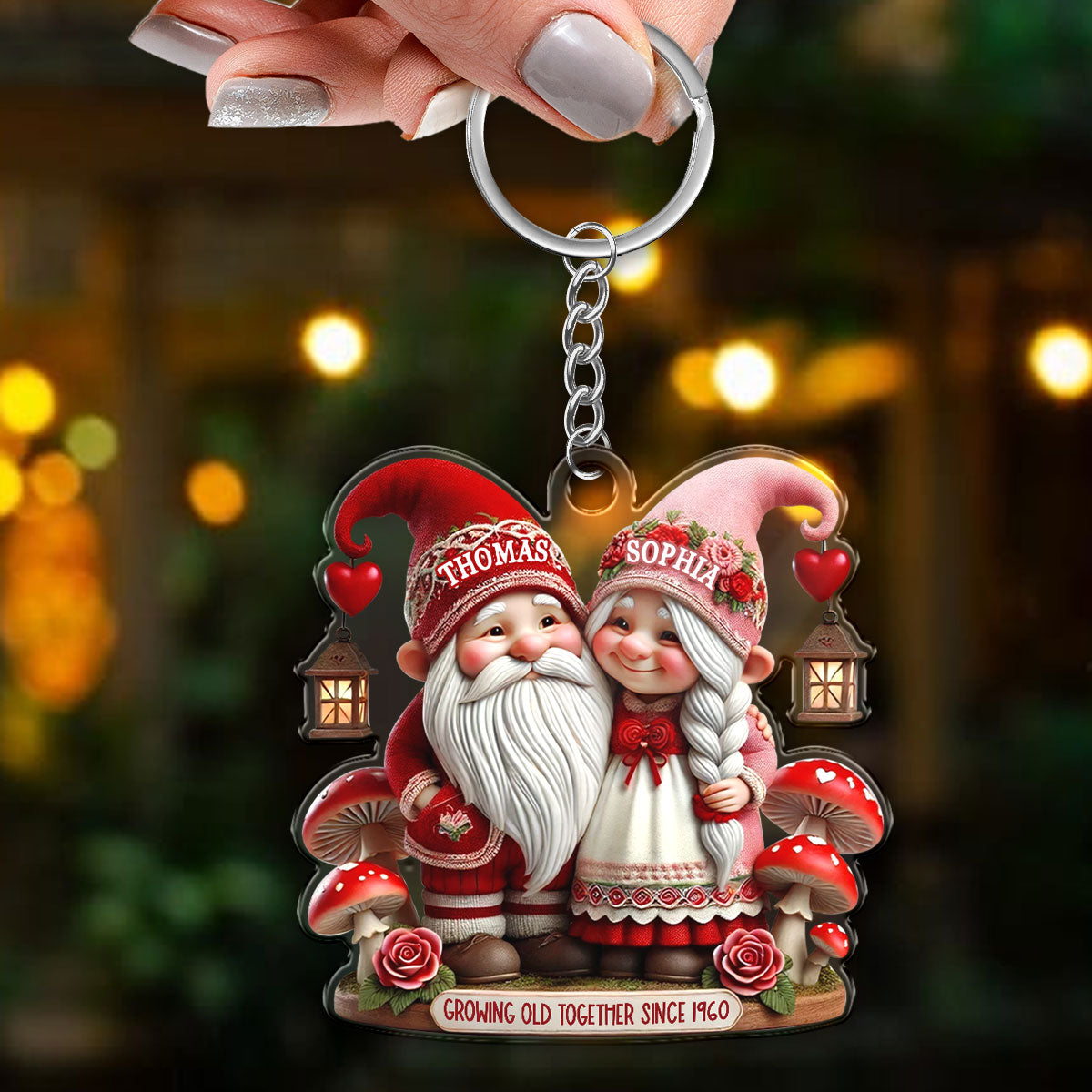 3D Effect Valentine's Gnome Couple Personalized Acrylic Keychain,  Gift For Him, For Her, Husband, Wife