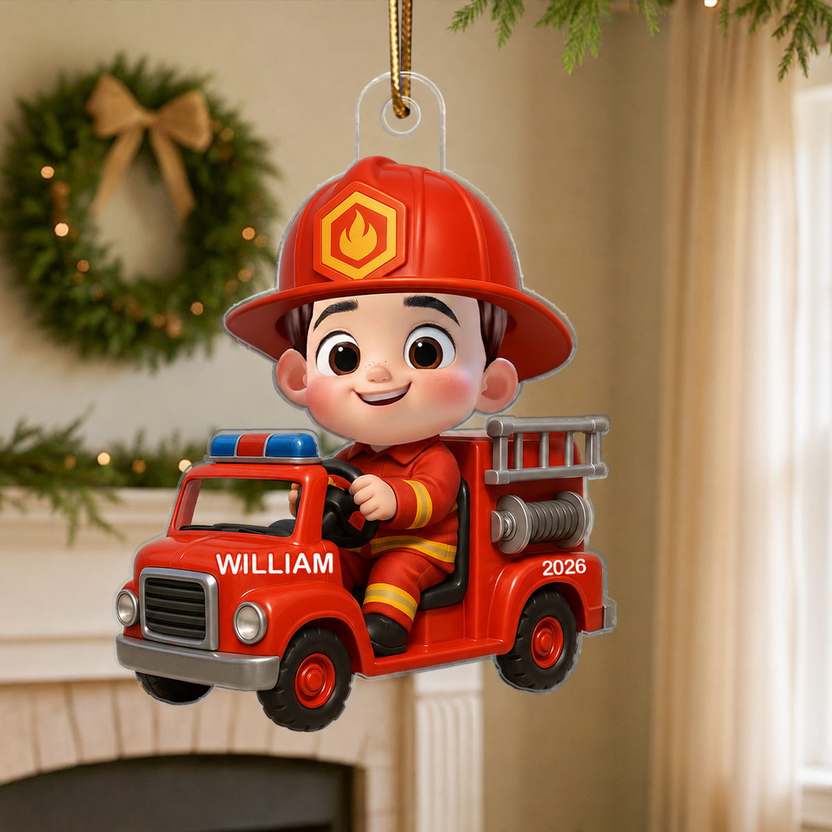 3D Effect Little Kid Boy Dream Job Police Christmas Personalized Acrylic Ornament