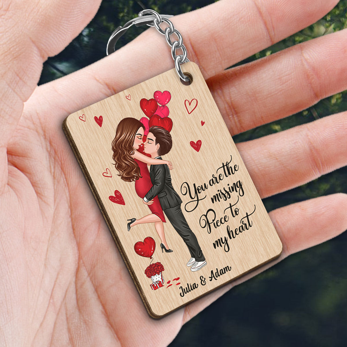 Doll Couple Couple Hugging Kissing Balloon The Missing Piece Together Since Personalized Wooden Keychain