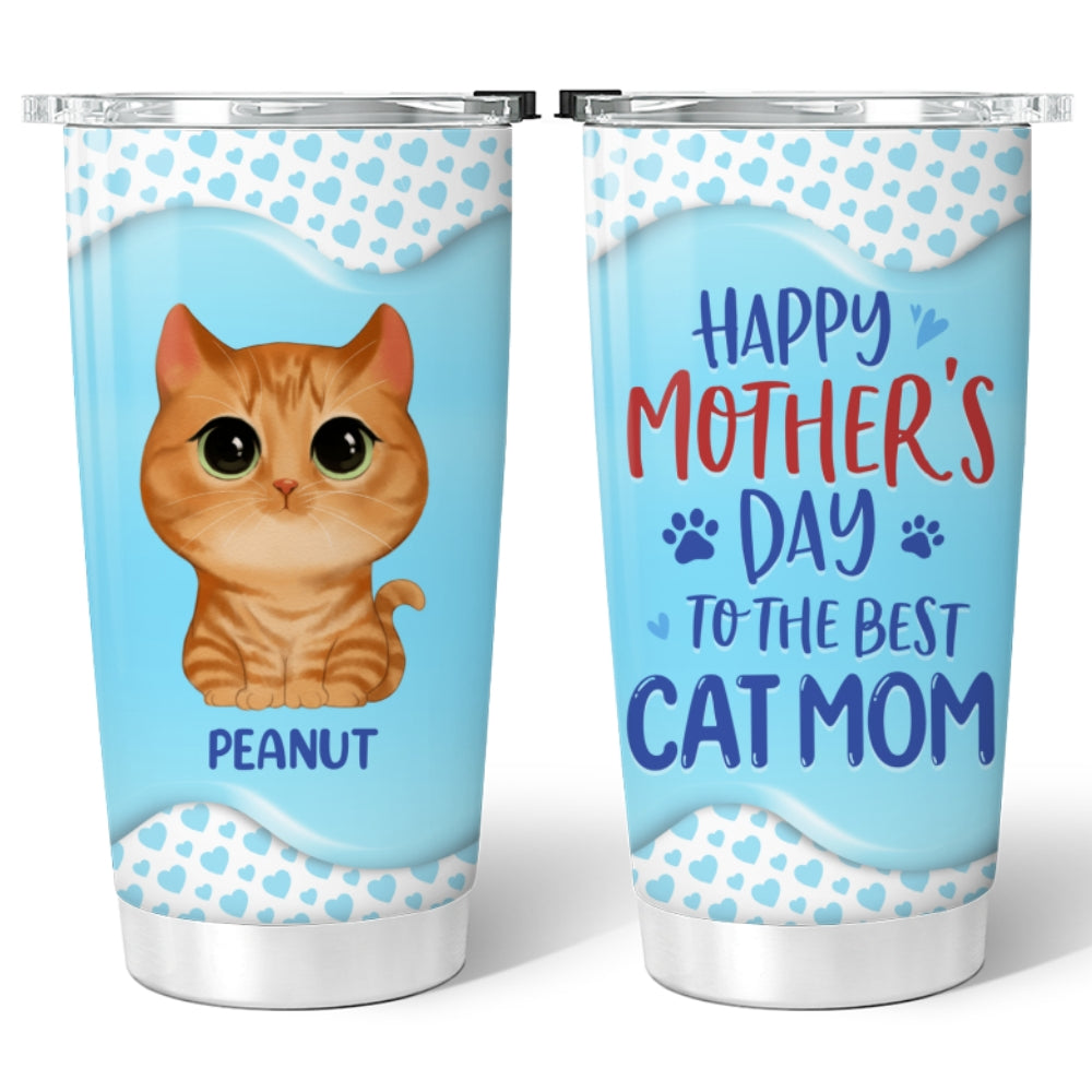 Blue Hearts Pattern Watercolor Cute Cats Gift For Cat Mom Personalized Tumbler