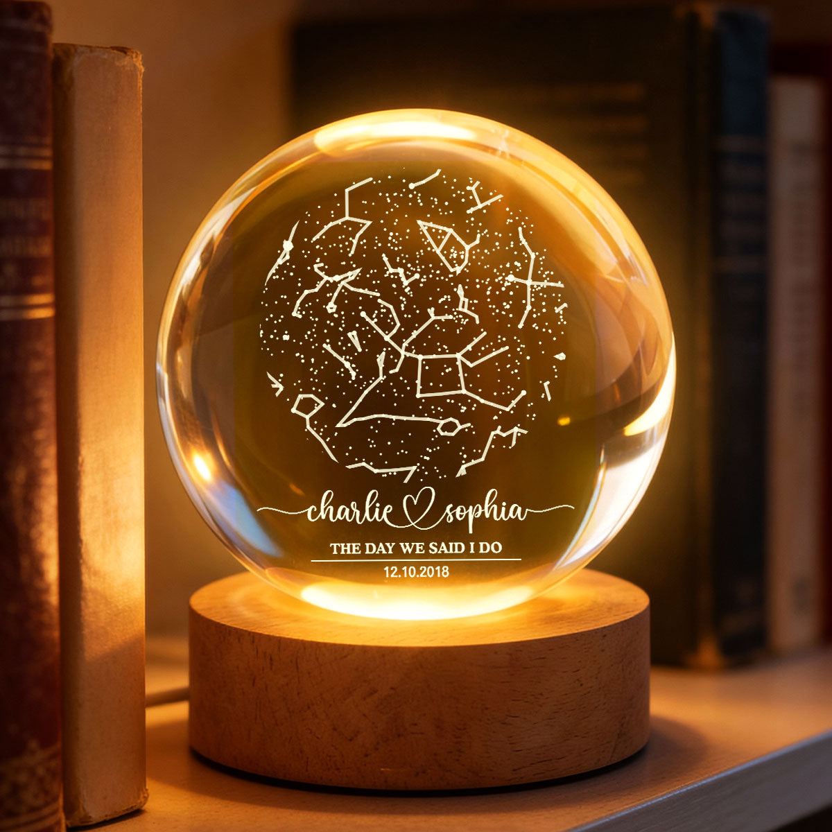 Custom Couple Star Map by Date Constellation - Personalized Crystal Ball Night Light - Heartfelt Anniversary Gift, Valentine's Day Gift for Her, for Him