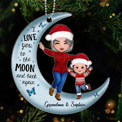 Happy Doll Grandma & Grandkid On Moon Personalized Acrylic Ornament