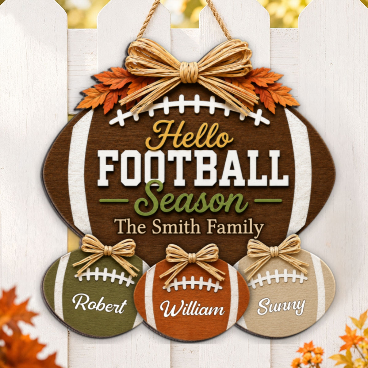 Family Hello Football Season - Personalized Wood Sign - Football Season Decor For Family