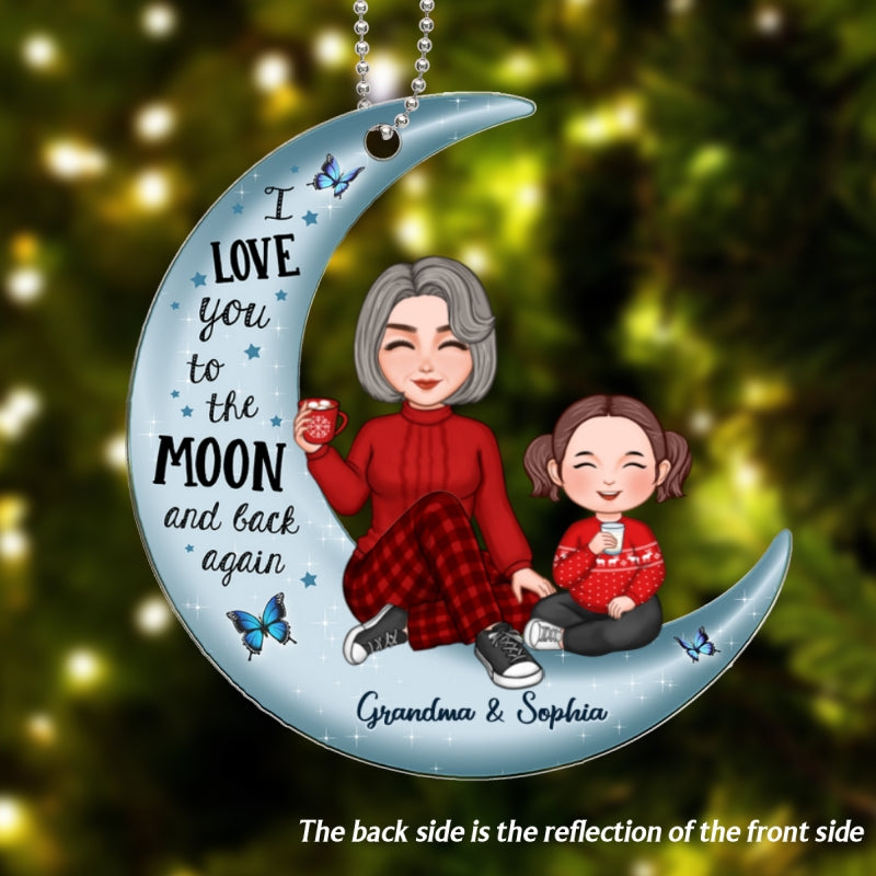 Cute Grandma & Grandkid On Moon Christmas Gift Personalized Acrylic Ornament